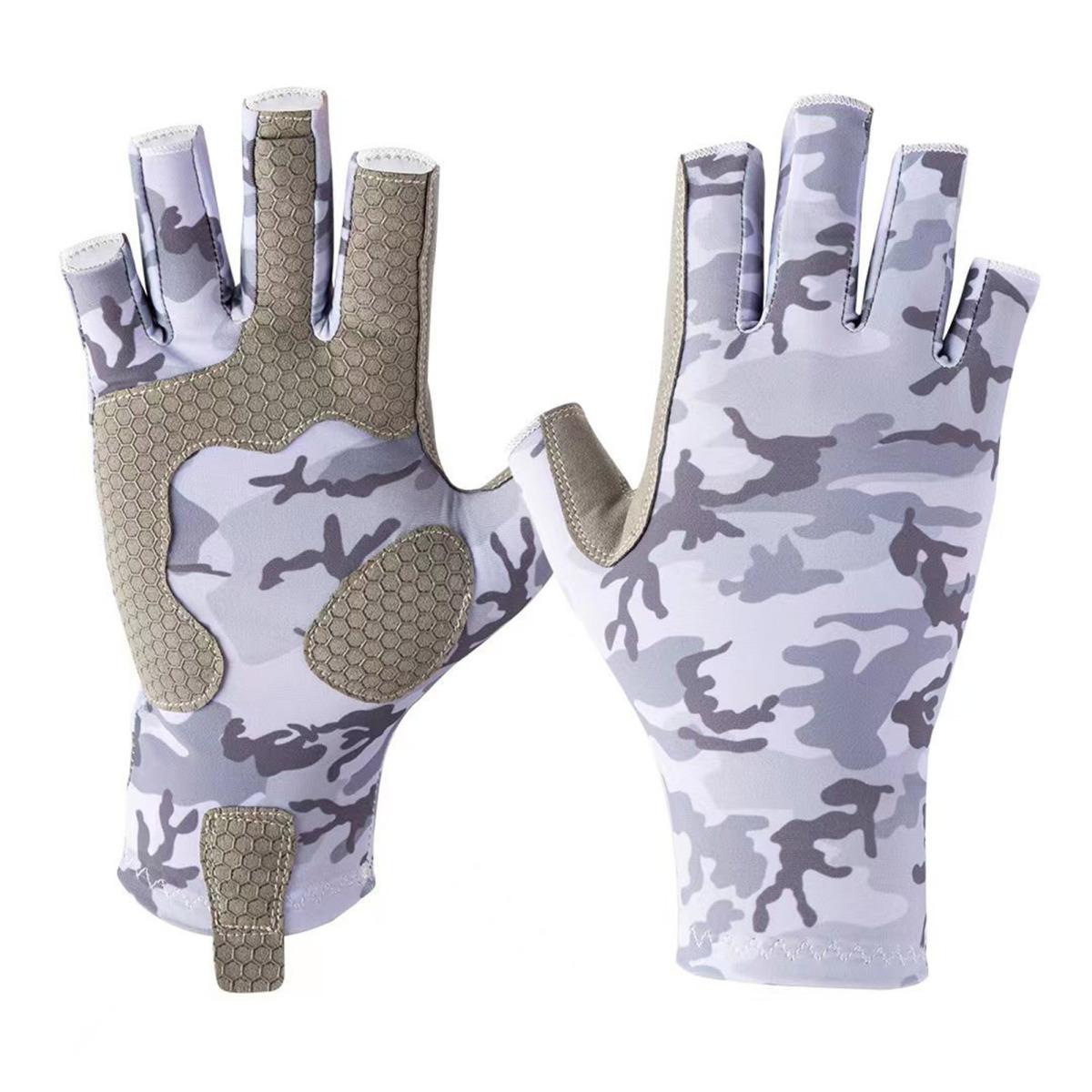 

1 пара камуфляжних рукавичок для риболовлі на півпальця UPF 50+ із захистом від ультрафіолетового випромінювання Легкі чоловіки, жінки, спорт на свіжому повітрі, вітрильний спорт, каяк, веслування, веслування, рукавичка без пальців L сірий
