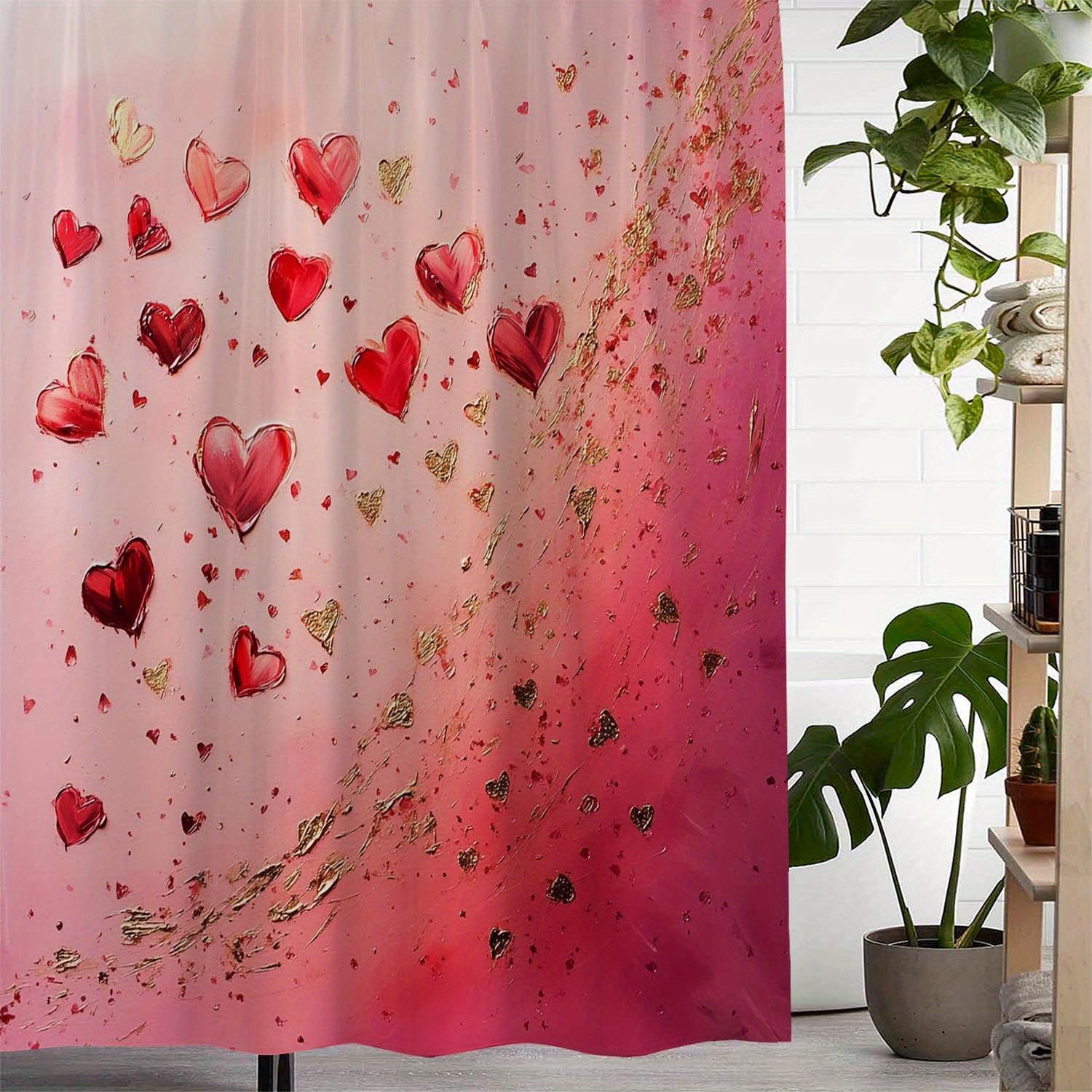 

Romantic Valentine S Day Art Love Print Shower Curtain, Window Curtain With 12 Hooks Curtain For Windows W60H190(CM)-1 Pcs