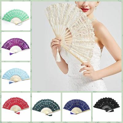 Bamboo Handle Embroidered Folding Fan European Style Dance Fan Royal Vintage Lace Hand Fan  Ladies