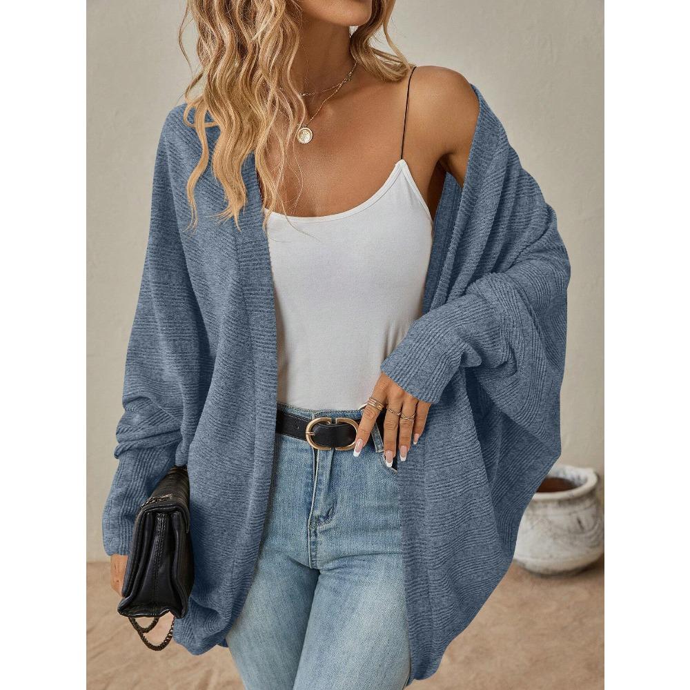 Women New Arrival Solid Medium Length Knit Cardigan, Autumn Winter Casual Open Front Knitted Sweater
