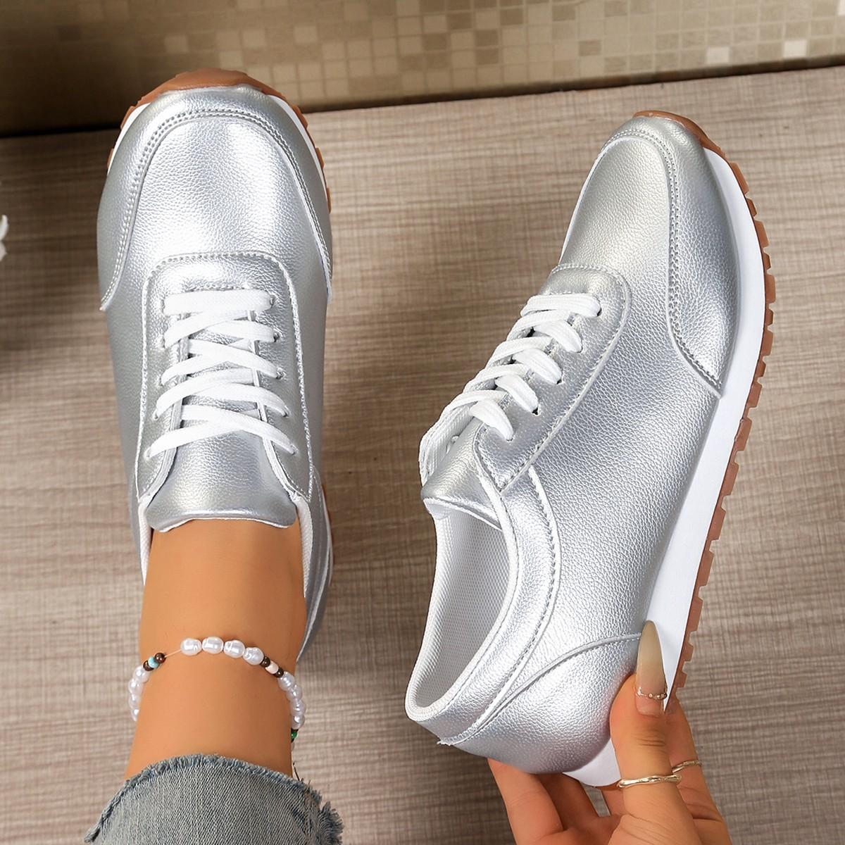 

Fashion Fashion Gold Silver Platform Sneakers Women Spring Autumn Lace Up Plus Size Casual Sneakers Woman Comfort Non Slip Sport Shoes 43 серебряный