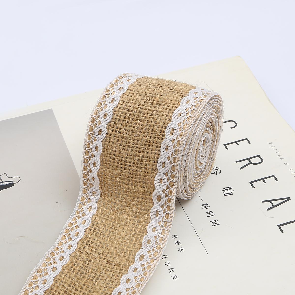 

2 м/рулон натуральная джутовая лента из мешковины с белой кружевной отделкой по краю, деревенский винтажный свадебный декор, гессианское кружево, джутовый рулон, сделай сам, товары для рождественской вечеринки 5cm