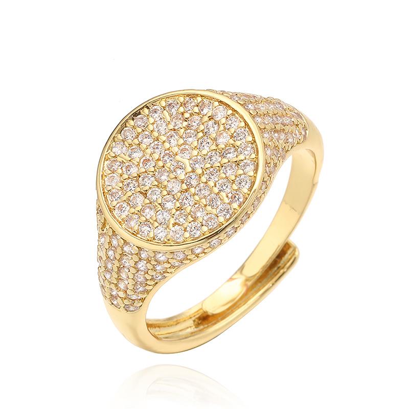 HECHENG,13×22MM Copper Electroplated 18K Gold Multi-colour Zirconia Ring Unisex Couple Adjustable Luxury Jewellery 1 Piece