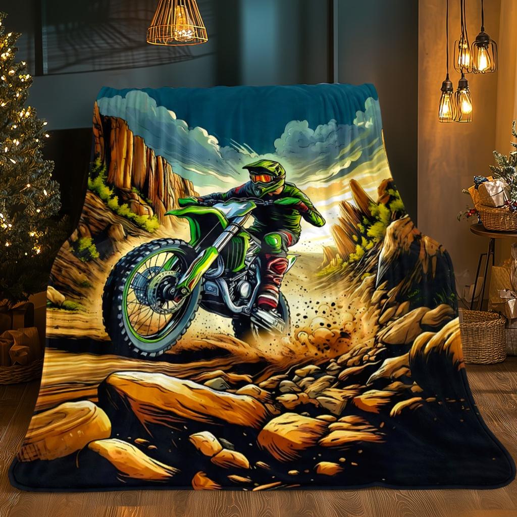 Motorcycle racing pattern Flannel printed blanket suitable for all seasons suitable for living room office sofa and travel