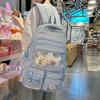 Color Solid Simple Student Backpack With Transparent Compartment And Decor Doll