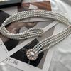 Jeans For Girls Flower Elastic Metal Buckle Dress Decoration Korean Belt Faux Pearl Women Waistband