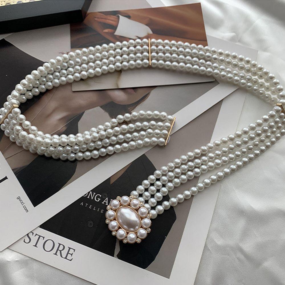 Jeans For Girls Flower Elastic Metal Buckle Dress Decoration Korean Belt Faux Pearl Women Waistband