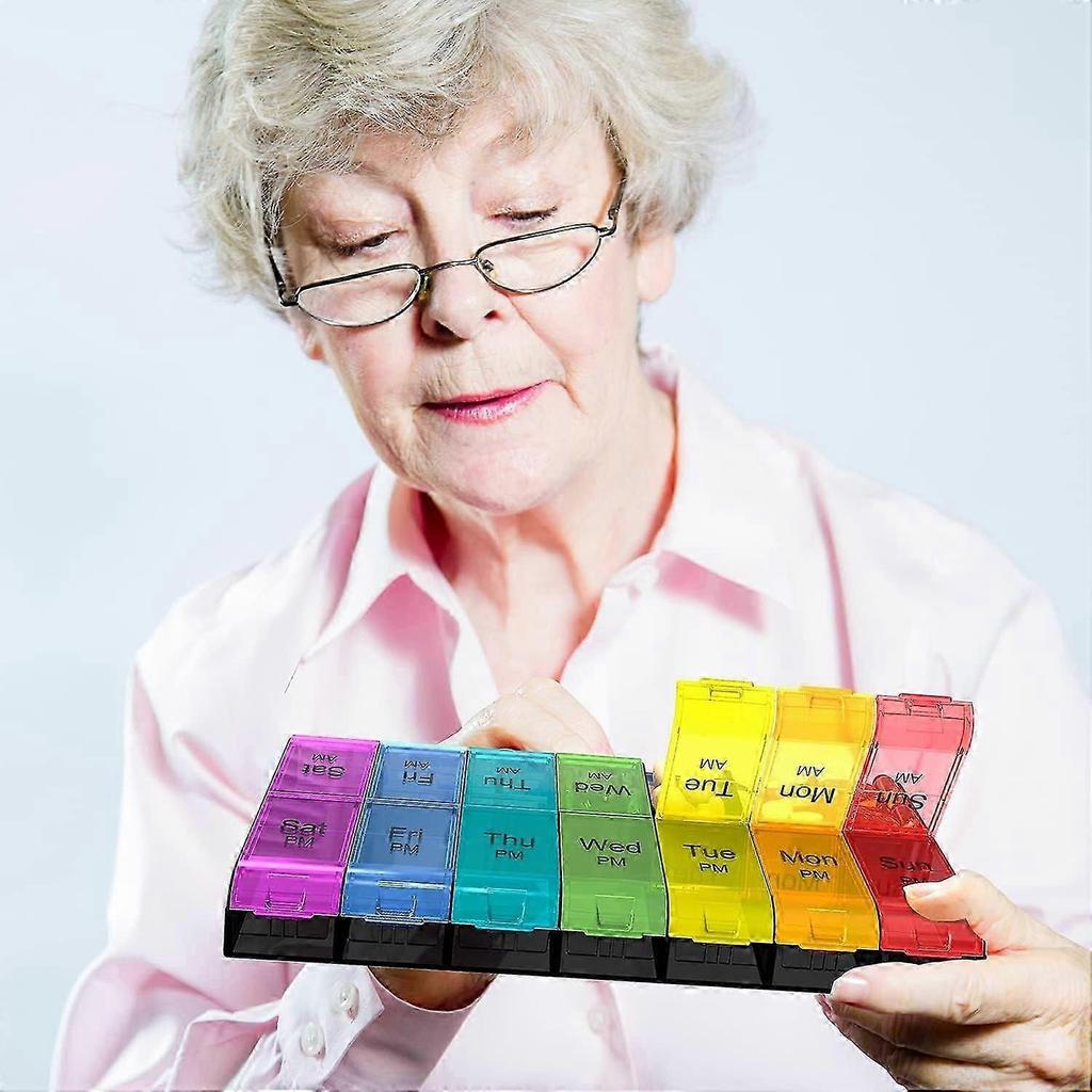 Extra Large Pill Organizer 2 Times a Day, Weekly XL AM PM Pill Case, 7 Day Pill Box Twice a Day(Rainbow)