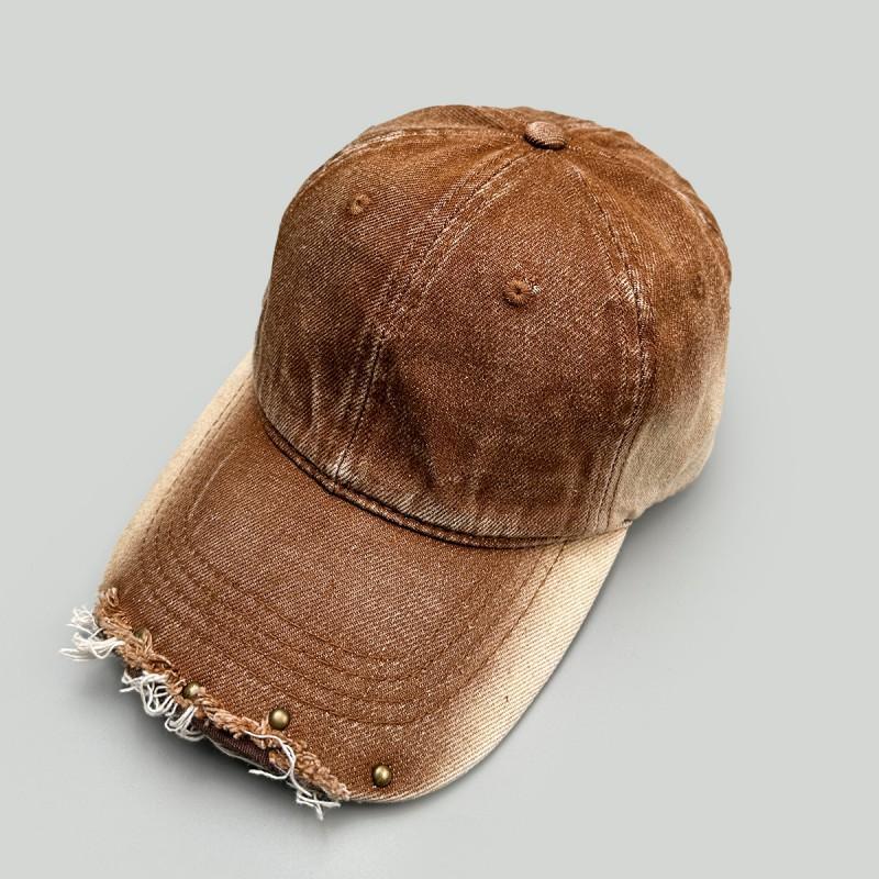 4 Gradient Distressed Rivet Baseball Cap Men Women Sun Protection Streetwear Hat