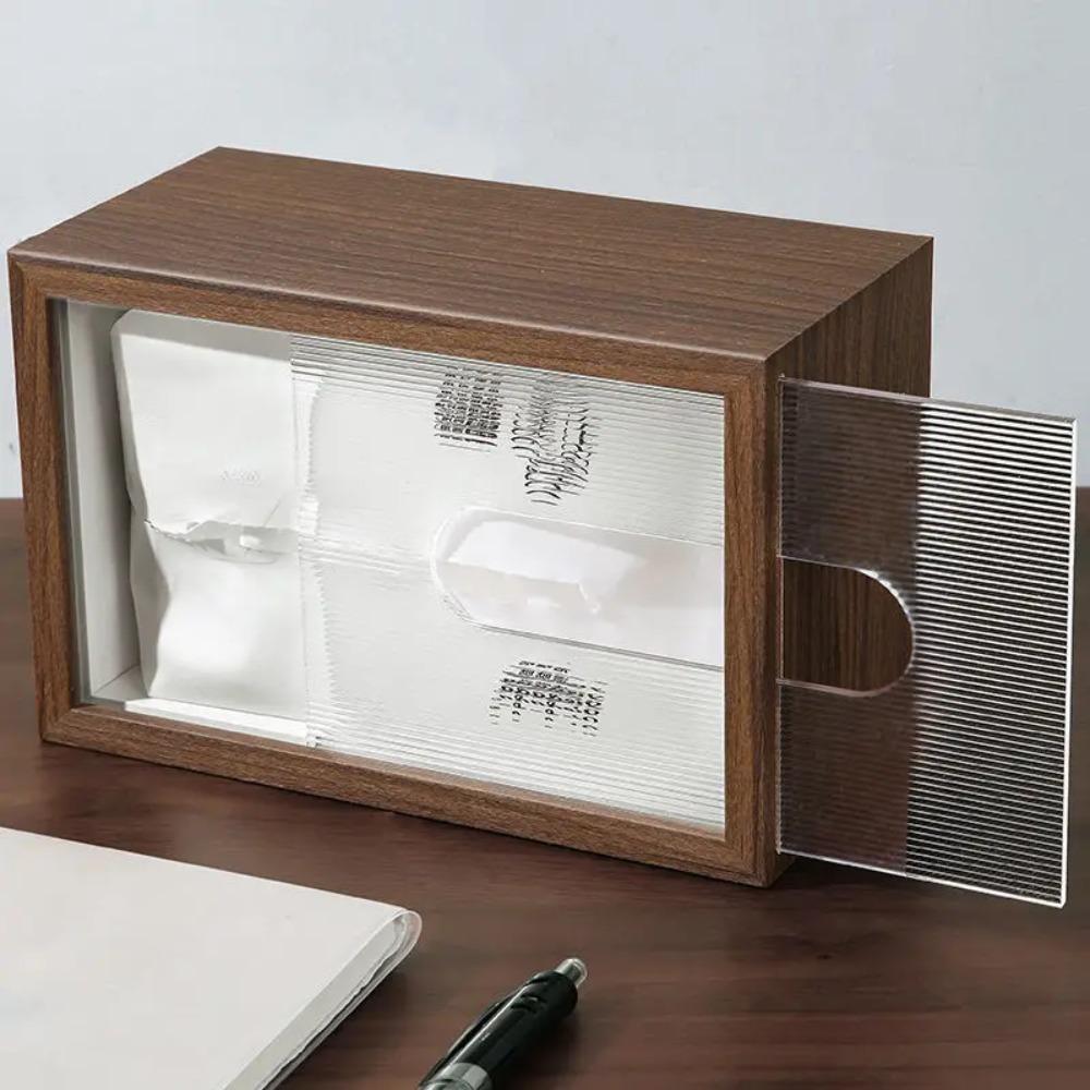 Rectangle Walnut Wood Grain Tissue Box Elegant Napkin Holder Wood Draw Paper Box  Restaurants