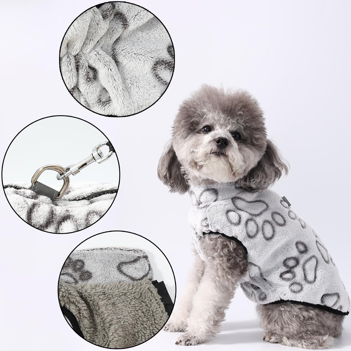 

Winter Puppy Jacket Soft Fleece Dog Clothes Cute Paw Print Pets Warm Coat with D-Ring for Small Mediun Dogs Chihuahua Pug Pet Supplies XS фіолетовий