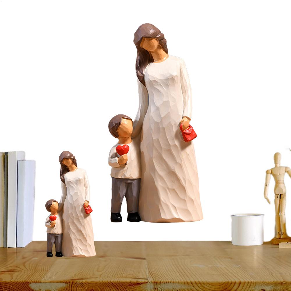 Kunstharzhandwerk Ornament für Tisch Mutter und Sohn Figur Statue Elegantes Tischornament Familienständer Skulptur Kreatives Handwerk Heimdeko