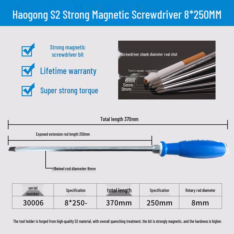 Haogong S2 Alloy Magnetic Screwdriver - Industrial Grade Phillips, Slotted, Torx, Flathead.