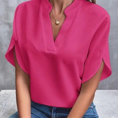 Women's Short Sleeved Casual V-neck Loose Shirt Top