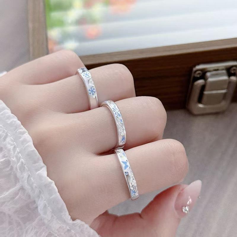 Epoxy Enamel Snowflake Butterfly Simple Opening Ring Irregular Niche Design High-End Simple Girlfriend Ring