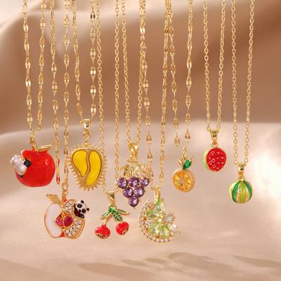 Summer Tropical Fruit Pendant Necklace Women Collar Accessories Fashion Gold Color Stainless Steel Necklaces Trendy Zircon Gift