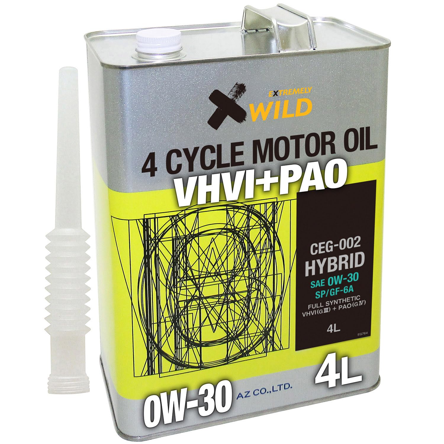 

AZ (AZ) CEG-002 4-Wheel Engine Oil, 4L, 0W-30 SP HYBRID, 100% Synthetic VHVI+PAO, for Automotive Use, EG764