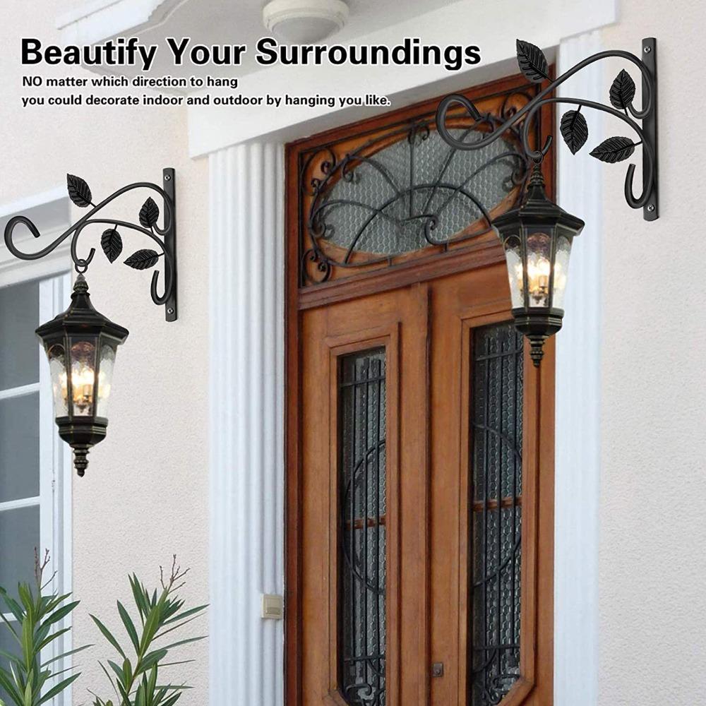 2pcs Black Wall Mount Plant Hook Iron Outdoor Plant Bracket Plant Hanger Bracket Indoor Space