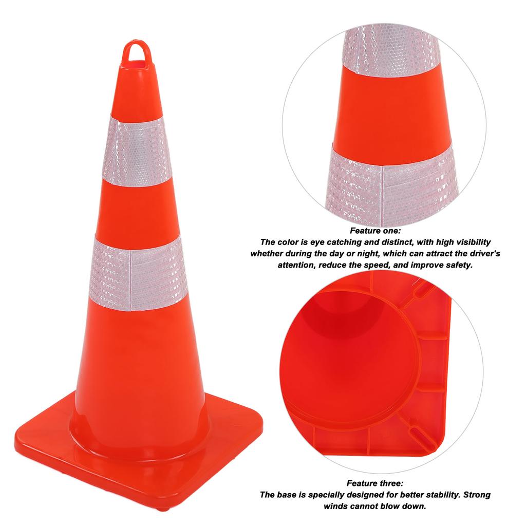 Traffic Safety Cones PVC Reflective Collar Square Base Multi-Purpose for Parking Lot Camping Kids Play Zone Car Protection