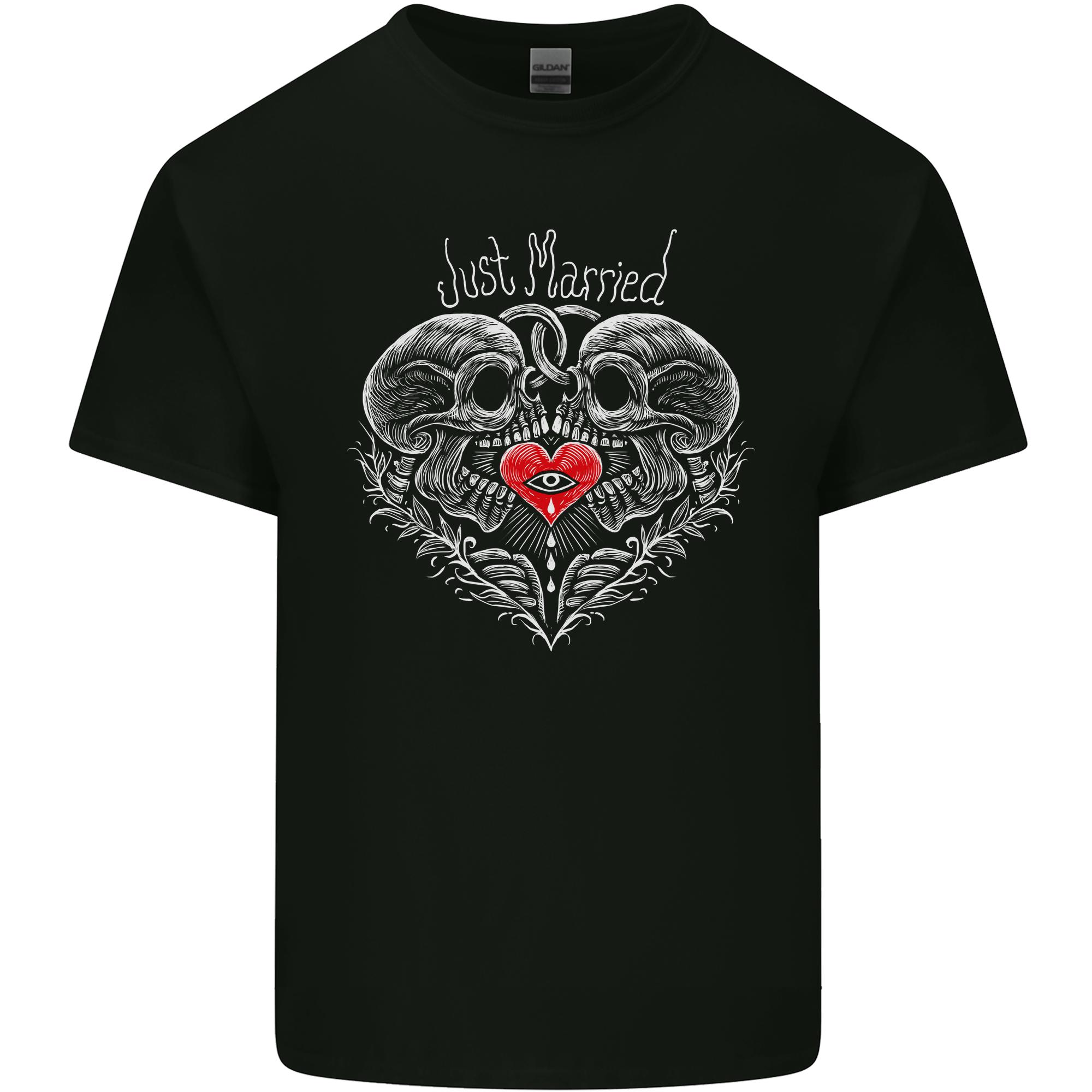 Just Married Skulls Gothic Marriage Goth Unisexs Light Cotton TShirt S