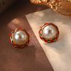 Court style medieval pearl geometric earrings bee retro stud earrings fringed hollow color retention advanced temperament earrings
