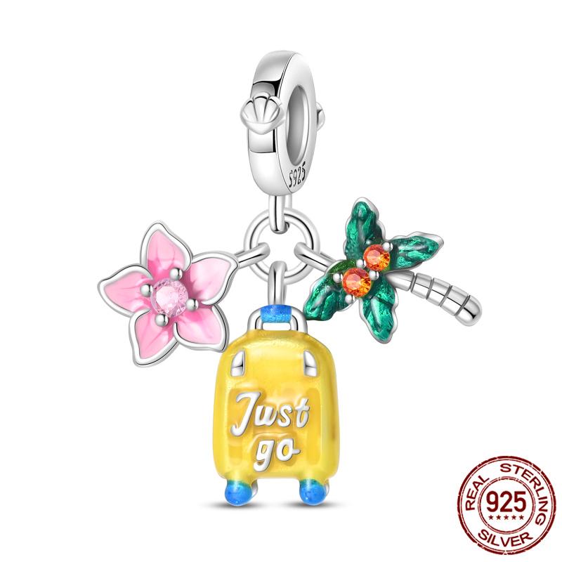 Luggage Airplane Passport Three-Piece Setcopper Charms Fitoriginal Bracelet Jewelry Making For Women Gift