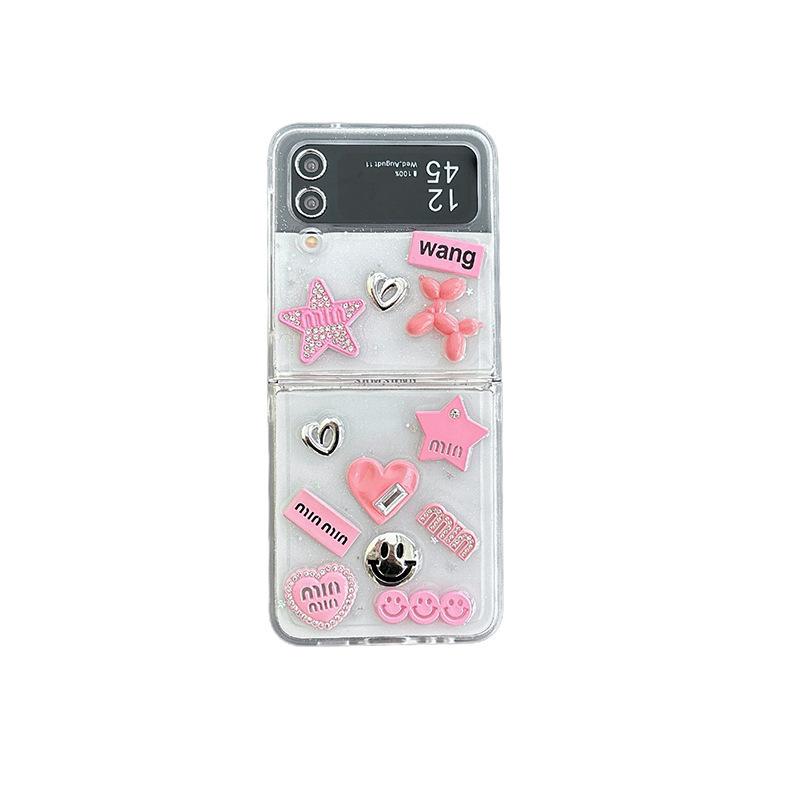 

Pink Girly Heart Phone Case for Samsung Zflip6 Clamshell Folding Screen Zfold5 Puppy Love Smiley Face For Samsung ZFlip3
