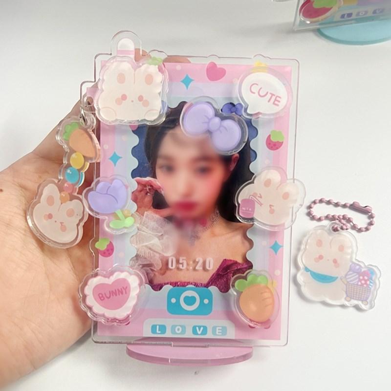 INS Acrylic Photocard Frame Cartoon Card Display Stand Photo Holder Photo Protection Card Sleeve Desktop Decor School Stationery