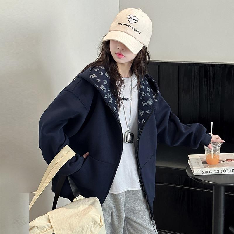 Girls' Hooded Fleece Jacket: 2025 Spring/Autumn Fashion, Korean Style Print for Big Kids