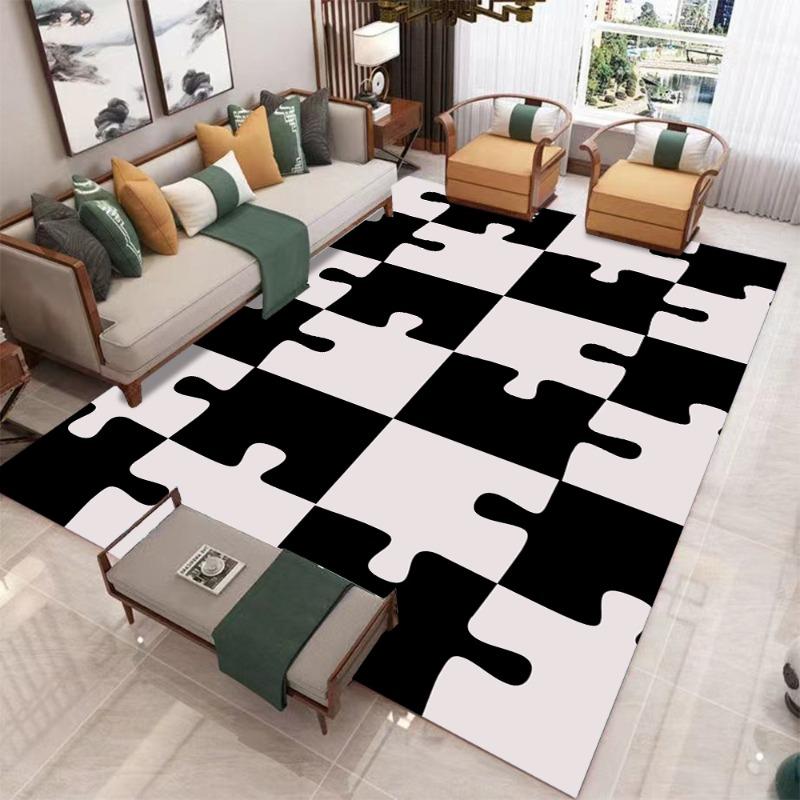 French Retro Rugs for Bedroom Checkerboard Living Room Decoration Carpet Ins Wind Plaid Bedside Floor Mat Large Area Plush Rug