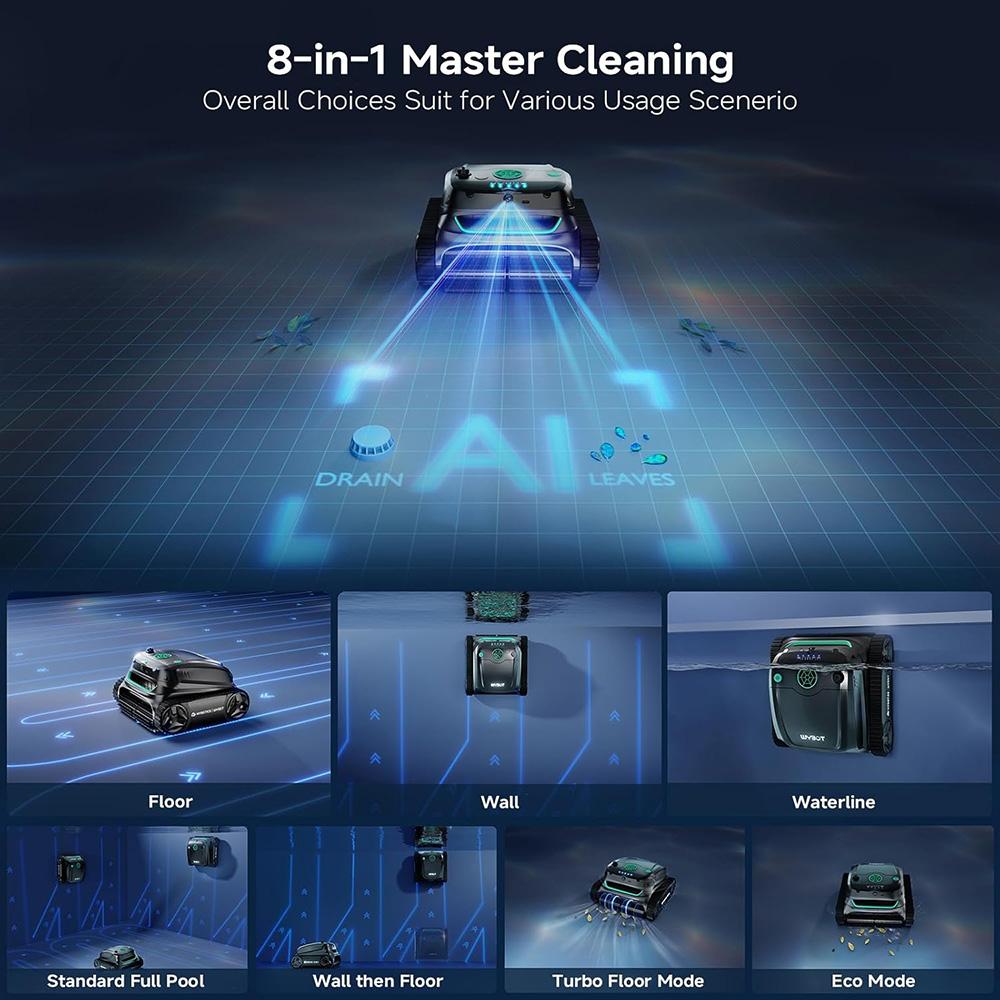 WYBOT S2 Vision Cordless Robotic Pool Cleaner, AI Learning with Vision Camera Navigation, 8-in-1 Cleaning Modes & 6 Path Plans