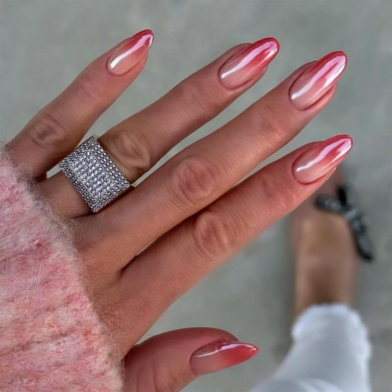 

Red Gradient Electroplated Nail Art Fake Nails Wearable Reusable Pieces Customized Simple