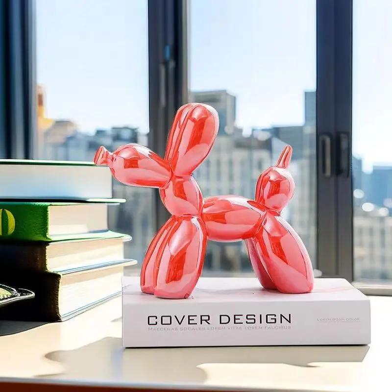 

Ceramic Balloon Dog Sculpture, Nordic Modern Animal Figurine, Cute Desktop Ornament for Living Room Office Decor Gift Idea 11cmX4.5cmX11cm