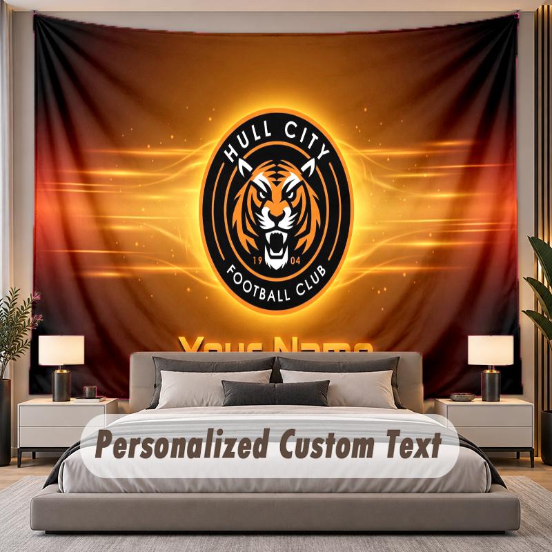 Custom Name Text Tapestry Hull City Personalized Polyester Wall Tapestry For Bedroom And Room