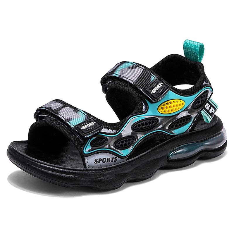 

32-42 Детские летние большие размеры модные и удобные повседневные сандалии на липучках пляжная обувь 42 чёрный/озеро синий