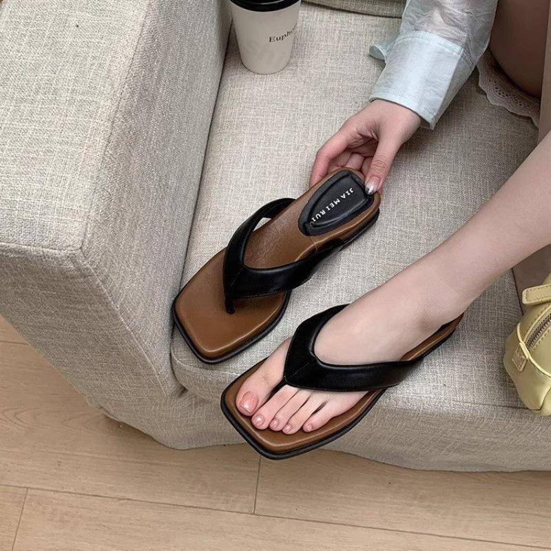 Fashion Women Slippers 2025 Summer Clip Toe Flip Flops Wedges Fashion Beach Outdoor Casual Shoes Square Toe Open Toe Sandalias De Mujer