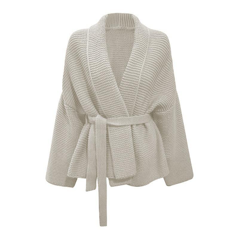 Lace-up Women's Clothing Autumn and Winter Casual Versatile Lapel Collar New Cardigan Sweater Jacket Women