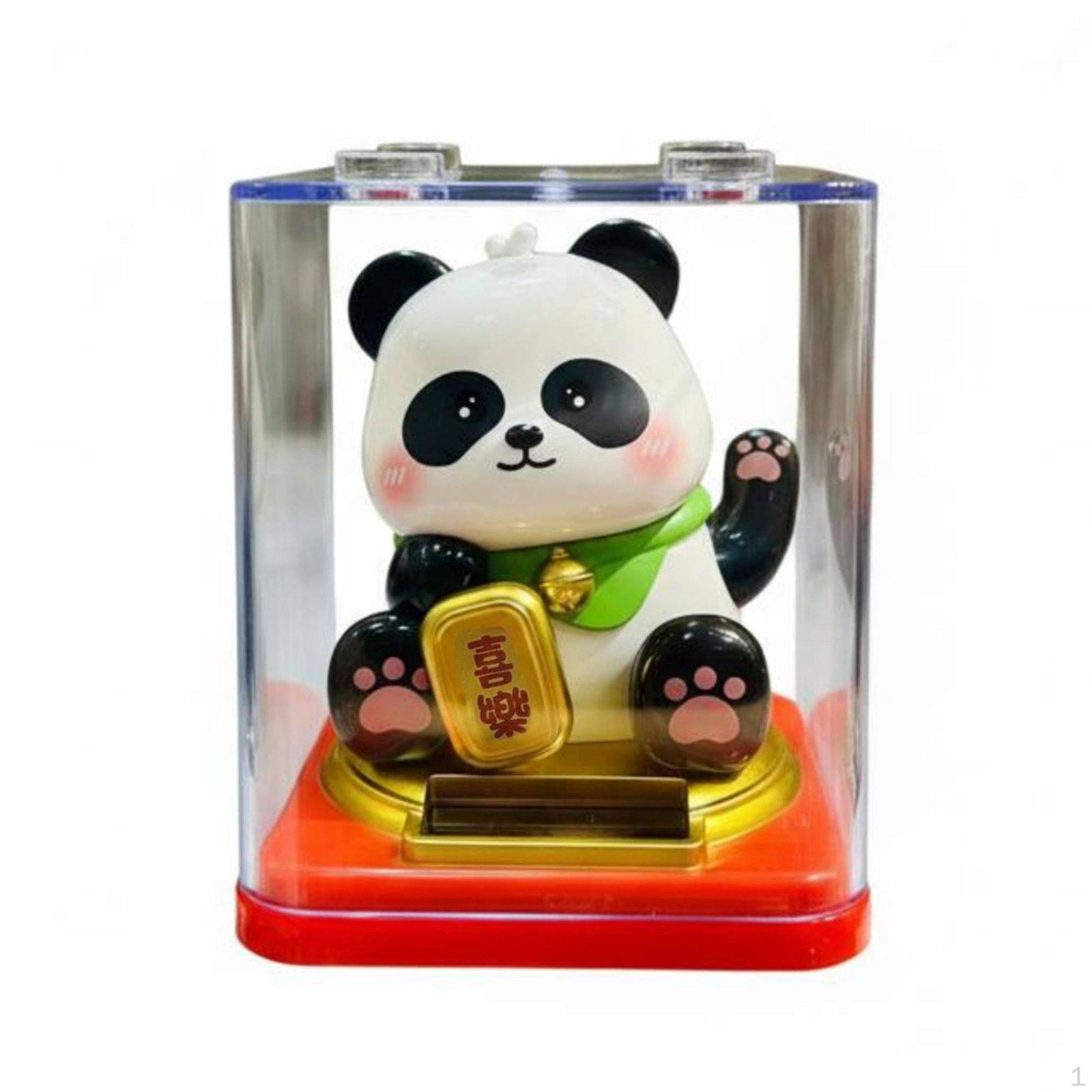 Solar Powered Panda Figurine Symbol of Good Fortune Waving Arm Ornament No Required for