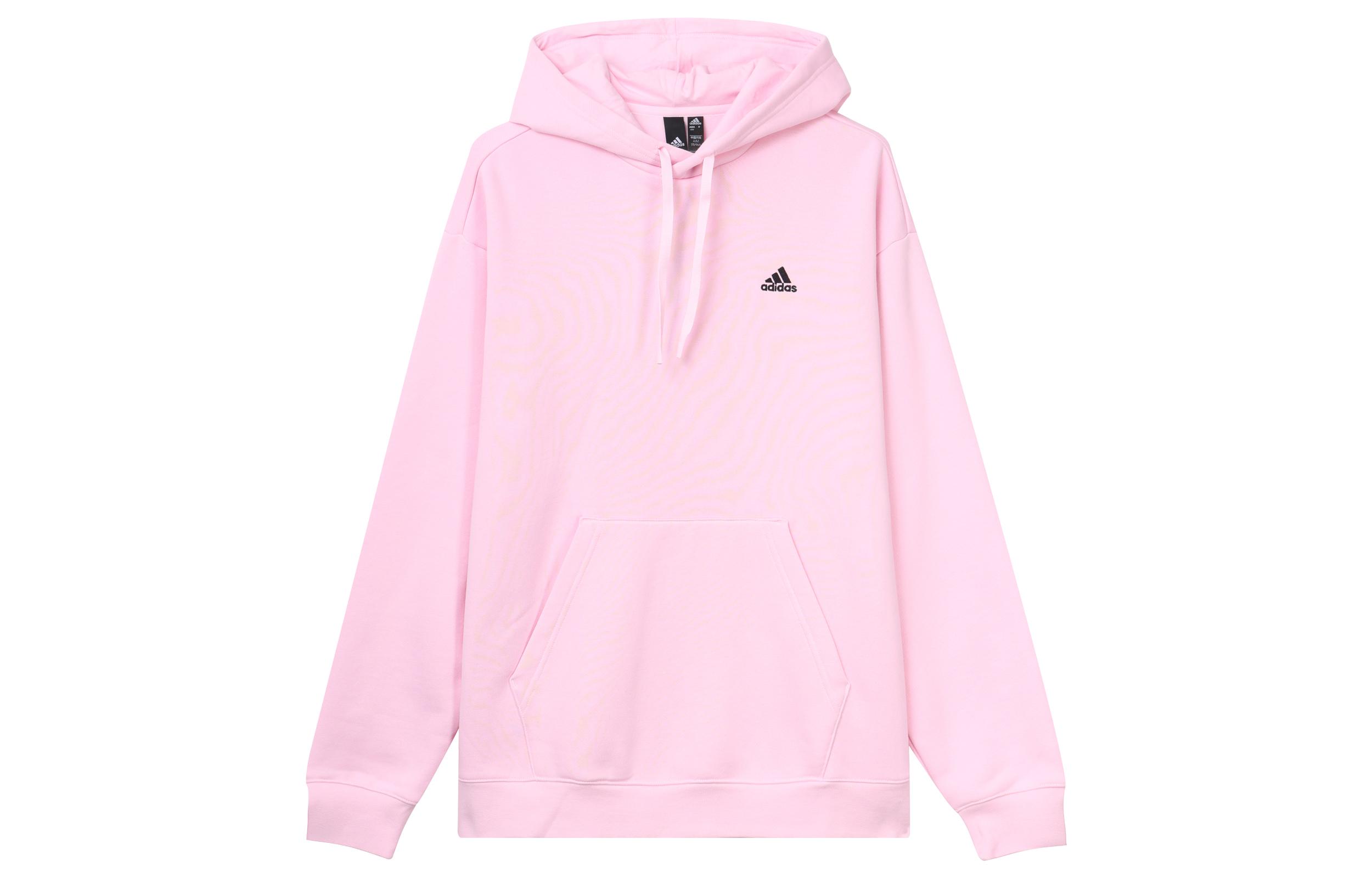 Adidas Solid Color Hooded Thickened And Fleece Lined Casual Pullover Sweatshirt Unisex Clear Pink IV7587 L