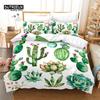 Chic Cactus Bedding Set Queen For Kids Teen Decor Cartoon Green Plants Succulents Duvet Cover Nature Art Floral Comforter Cover