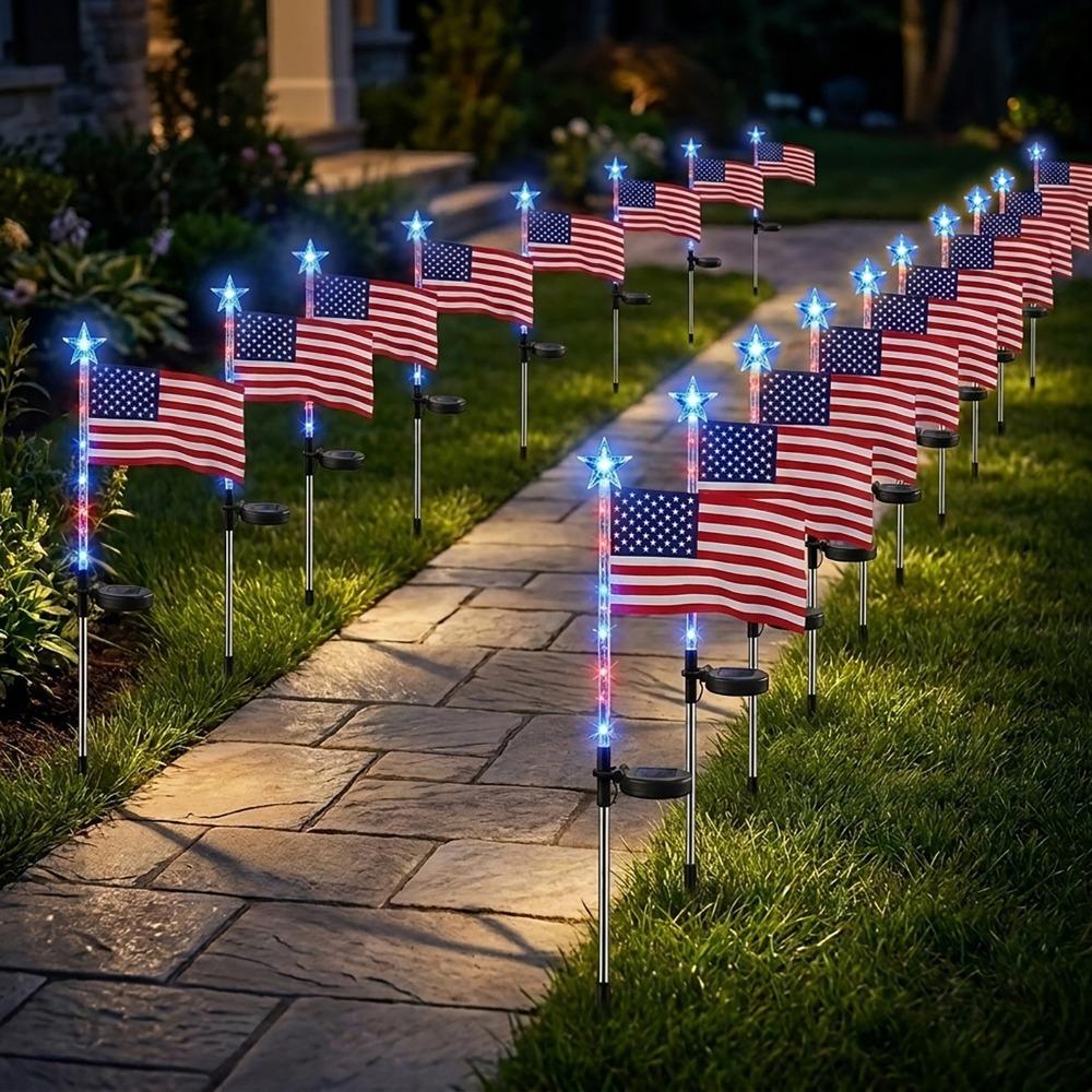 

Outdoor Solar Pathway Light Dusk To Dawn Waterproof Solar Flag Lamp for Yard Patio Driveway Backyard Garden Decor 1pc