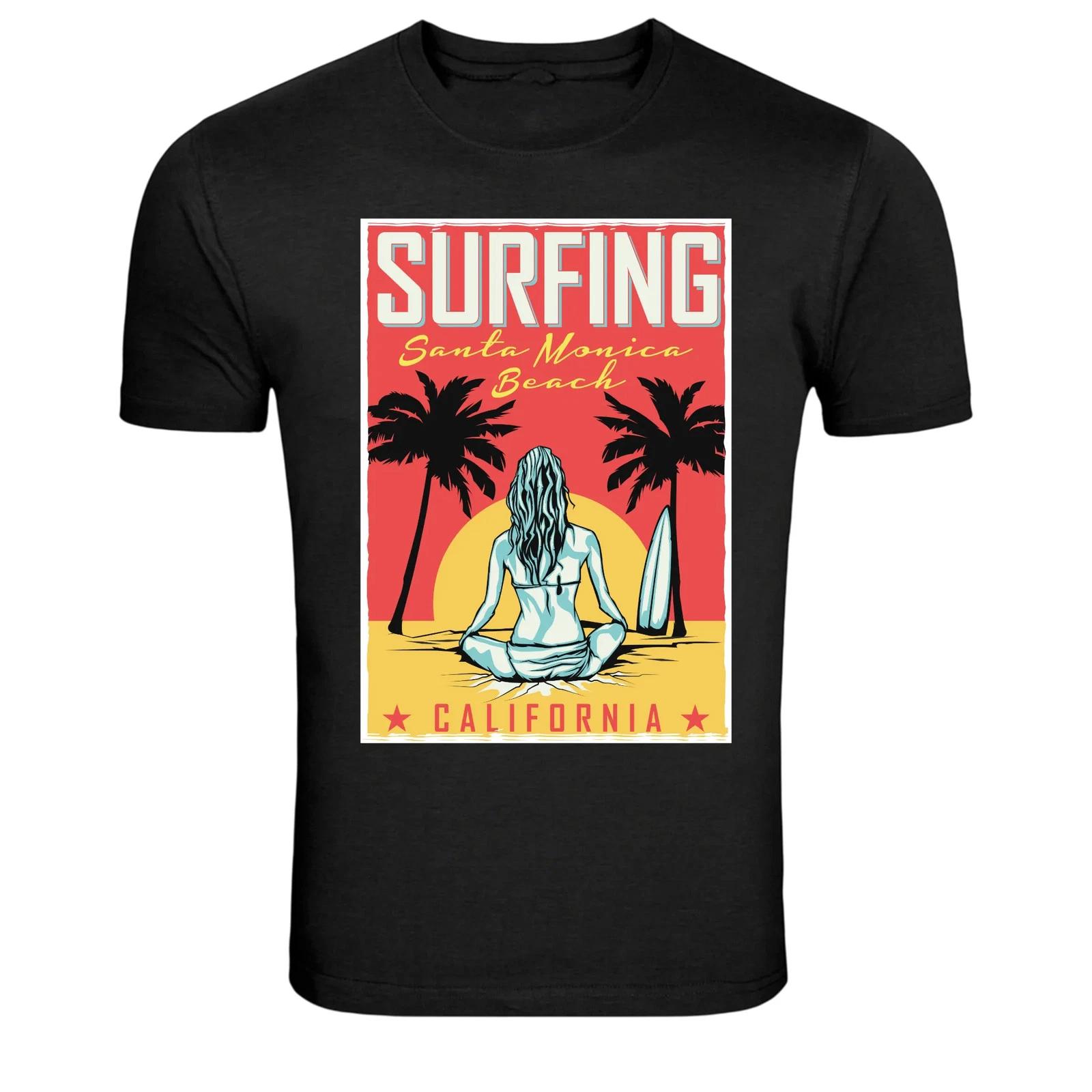 Surfing Santa Monica Beach California Vintage Graphic T-Shirt XL