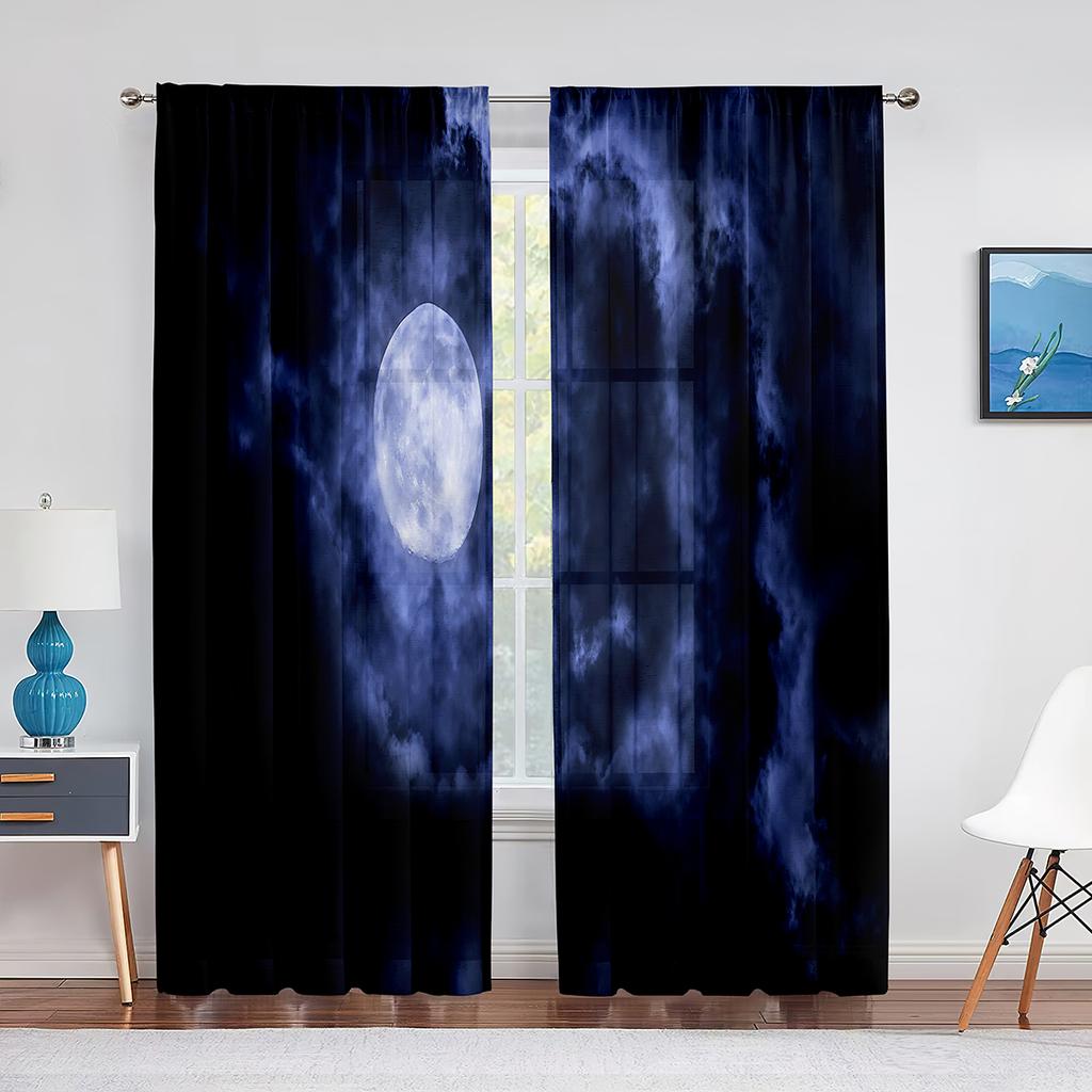 Galaxy Space Lila Fantasie Planeten Berg Transparente Vorhänge für Wohnzimmer Schlafzimmer Heimdekoration Fenster Voiles Tüll Vorhang