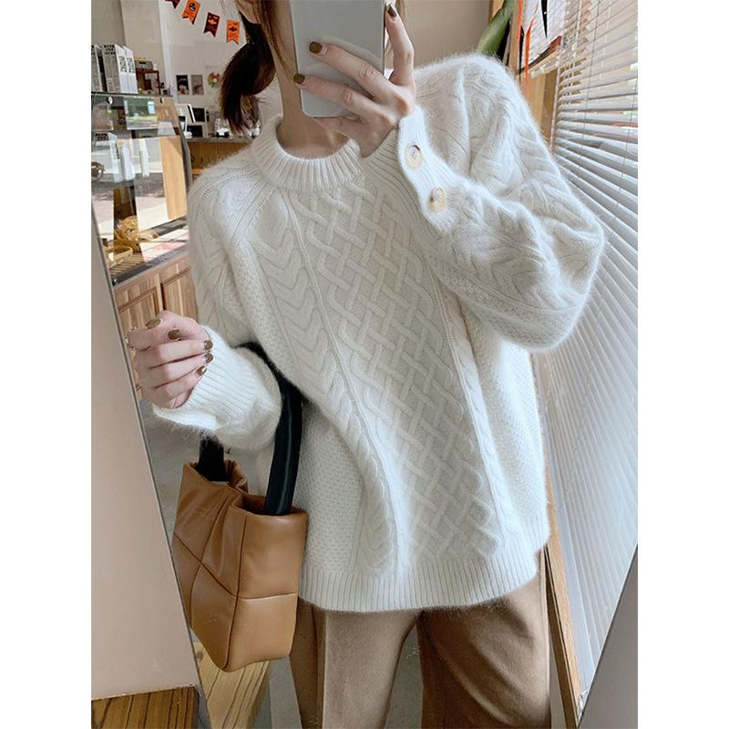 Gentle Wind Soft Waxy Twist Sweater Women's Autumn and Winter Fashion Round Neck Thickened Bottoming Sweater Top
