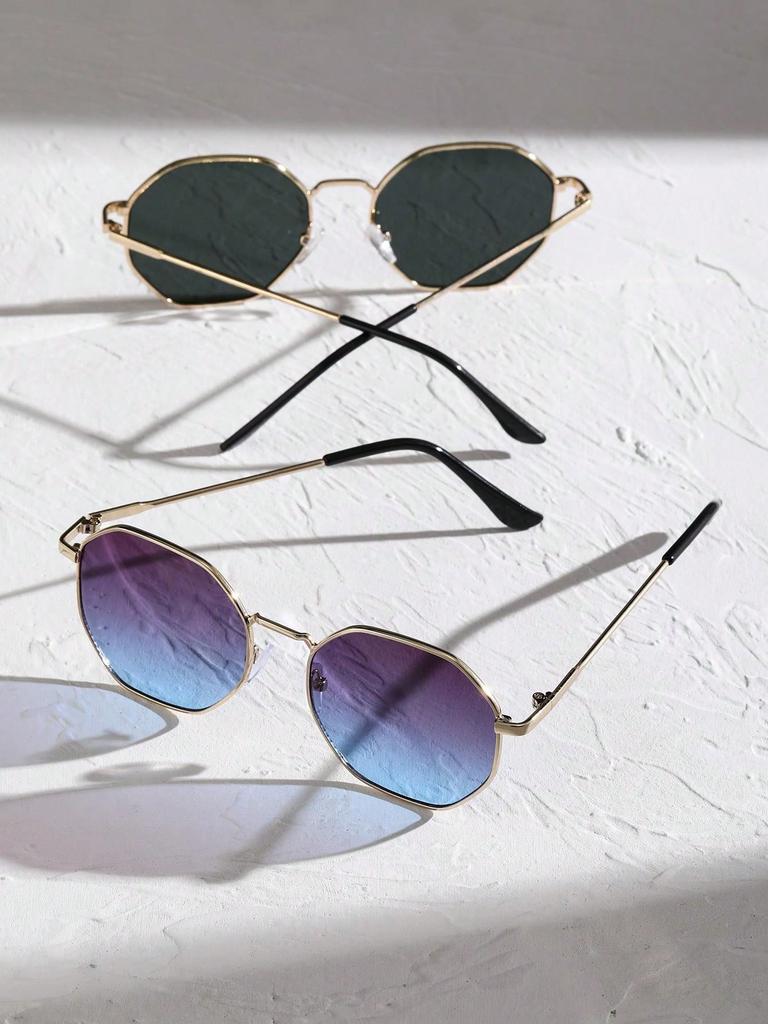 1/2PC S Fashion Geometric Metal Frame Women Sunglasses For Men Daily Life Shades Eyewear Accessories.