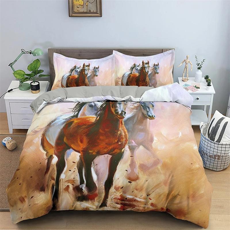 Horse Bedding Sets Single Double Queen King Size Quilt Duvet Cover Set with Pillowcase Animal 2/3pcs Polyester Comforter Cover