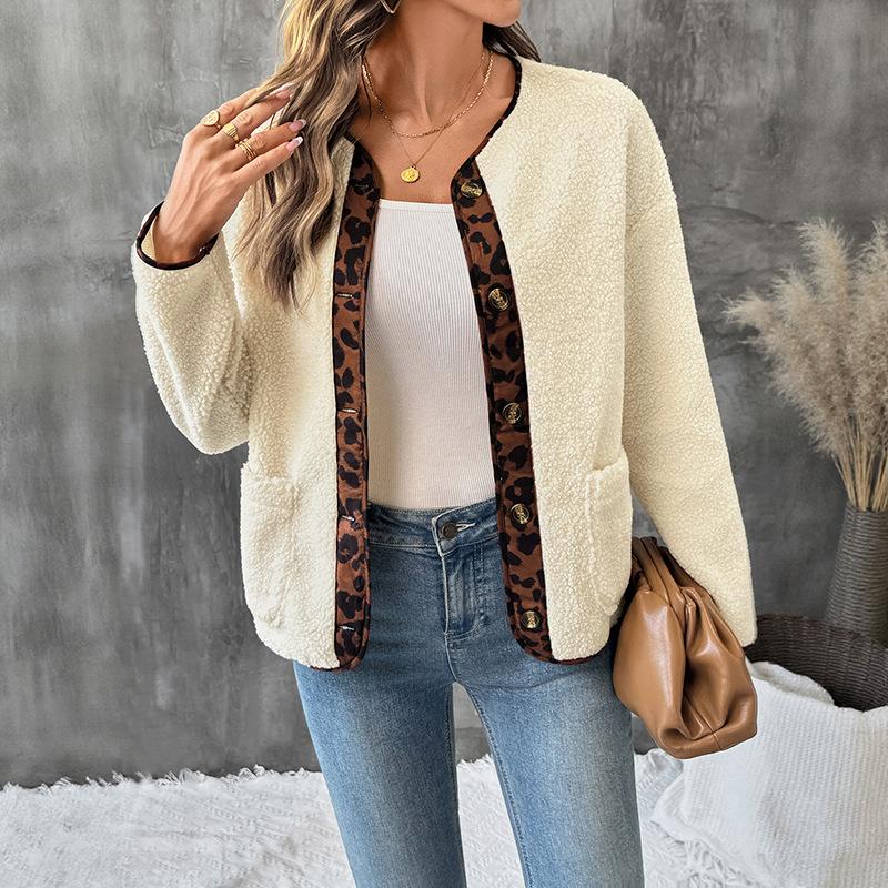 YYFS Women's Fashion Casual Leopard Print Autumn Winter Long Sleeve V-Neck Jackets & Coats