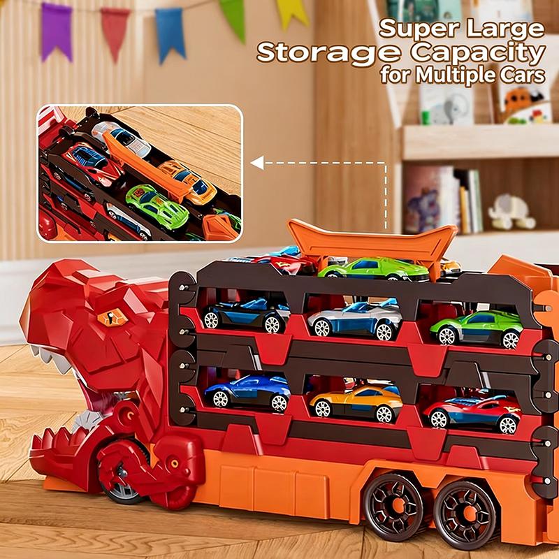 Edukacyjna ciężarówka do przechowywania dinozaurów: 24 Auta ze Stopu z Torami Wyrzutowymi – Uczą Organizacji i Rozwijają Motorykę Małą