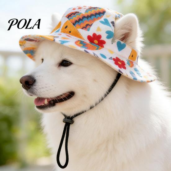 Pet Sun Hat Dog with Ear Holes, Wide Brim Protection Hat, Adjustable Small Drawstring for And Medium Dogs Outdoor Walking Hiking Holes