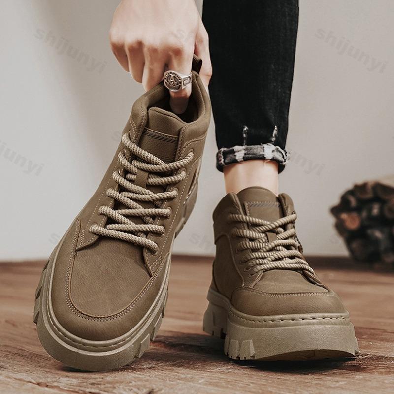 Fashion Men's Retro Style High Top Thick Soled Casual Shoes 2025 Autumn Fashion Trend Versatile Comforatble Non Slip Chunky Shorts Boots